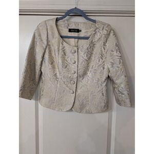 Rickie Freeman Teri Jon Womens size 2 Jacquard Evening Jacket Champagne Silver